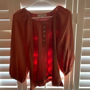 Button front textured cotton blouse